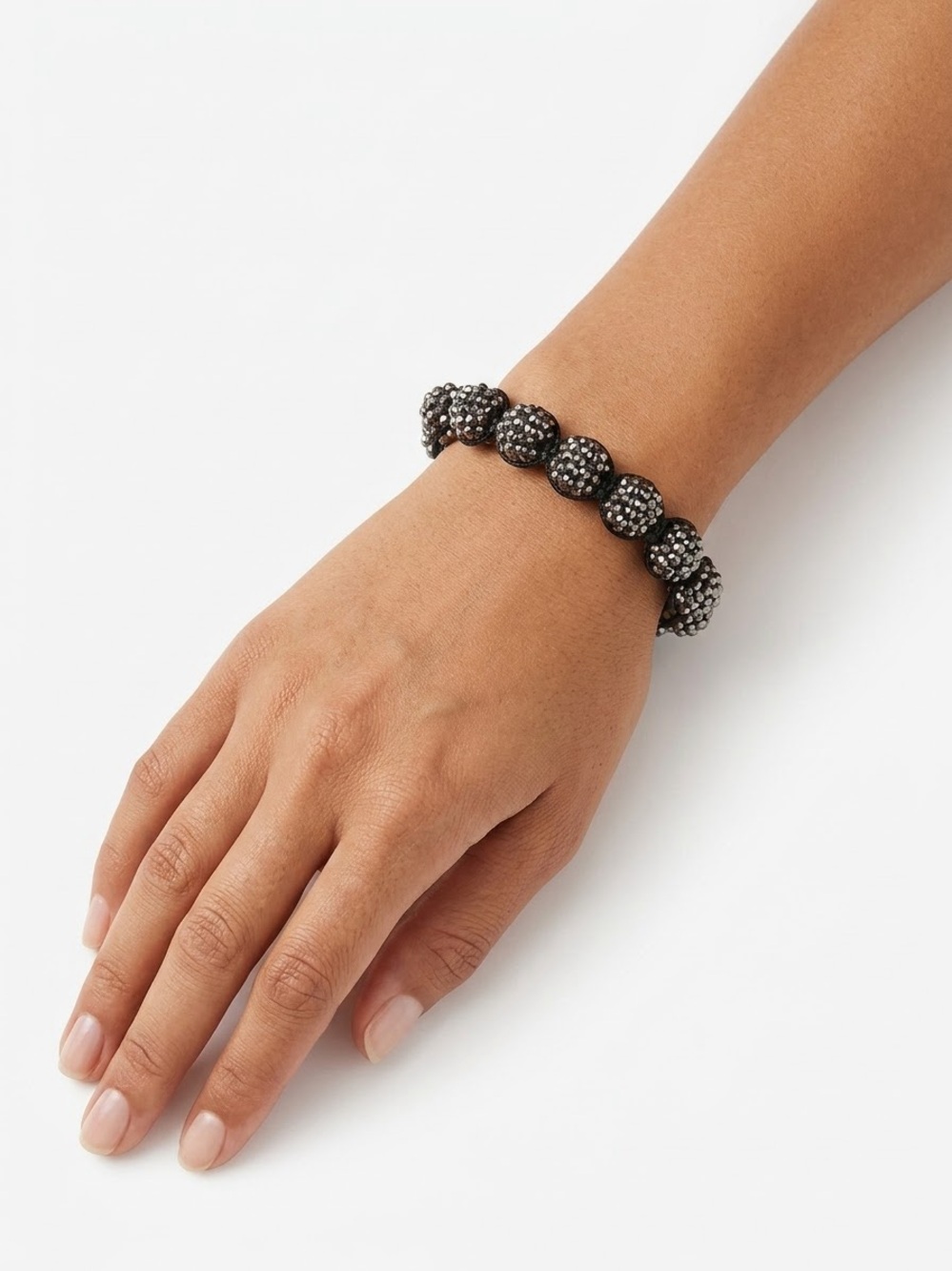 Crystal Pavé Black Bead Stretch Bracelet - Women Jewelry